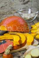 Ingredients for making pumpkin soup