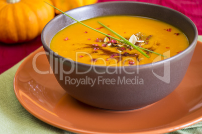 Bowl of delicious pumpkin soup