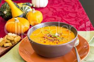 Bowl of delicious pumpkin soup