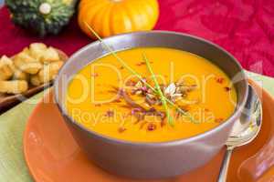 Bowl of delicious pumpkin soup