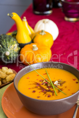 Bowl of delicious pumpkin soup