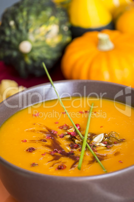 Bowl of delicious pumpkin soup