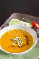 Bowl of pumpkin Soup with Garnishes