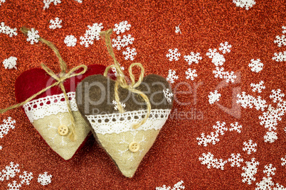 Festive red Christmas background with snowflakes