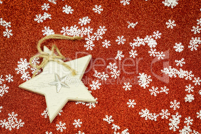 Festive red Christmas background with snowflakes