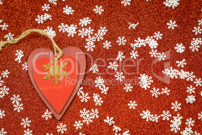 Festive red Christmas background with snowflakes