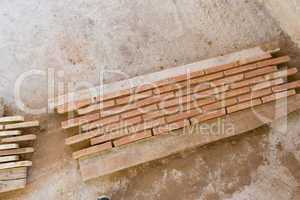 Stacked building material in a commercial building