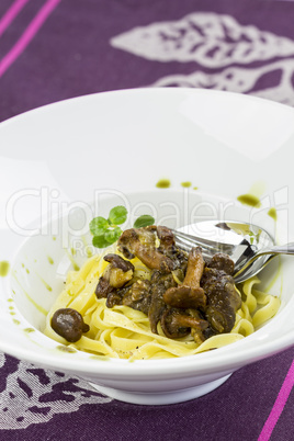 Italian pasta served with fried chanterelles