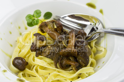 Italian pasta served with fried chanterelles