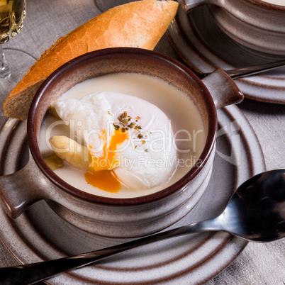 Asparagus Soup with poached egg