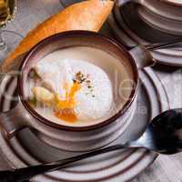 Asparagus Soup with poached egg