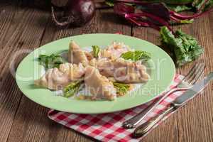 piquant pierogi with Beetroot and cheese filling