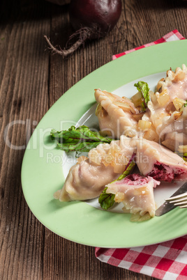 piquant pierogi with Beetroot and cheese filling