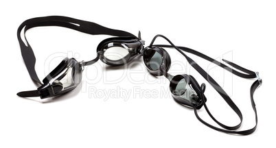 Black goggles for swimming on white background