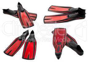Set of red swim fins for diving