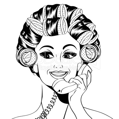 Woman with curlers in their hair talking at phone
