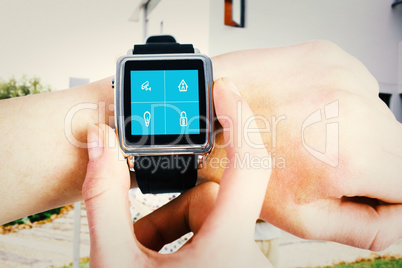 Composite image of woman using smartwatch Composite image of woman using smartwatch