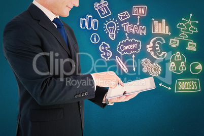 Composite image of mid section of a businessman with arms out