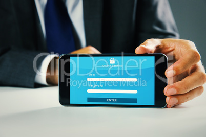 Composite image of businessman using smartphone