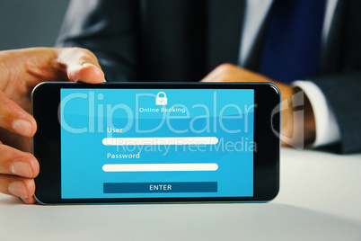 Composite image of businessman using smartphone