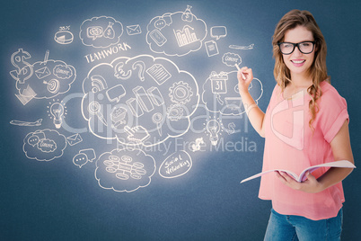 Composite image of hipster woman holding notebook