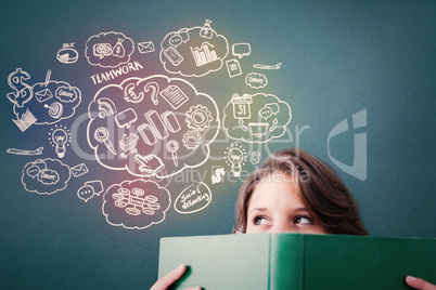 Composite image of student holding book