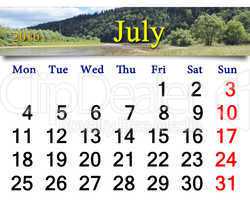 calendar for July 2016 with mountain river