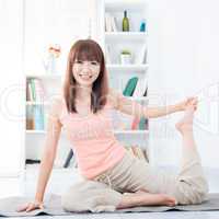 Woman stretching at home