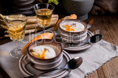 Asparagus Soup with poached egg