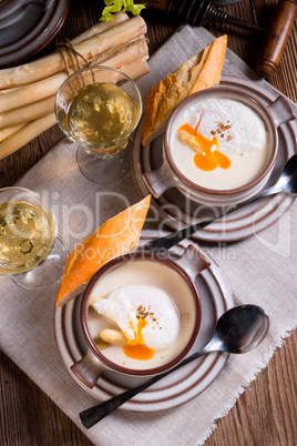 Asparagus Soup with poached egg