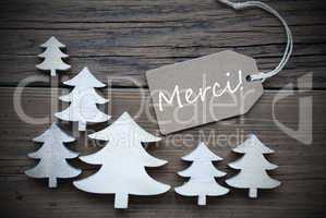 Label And Christmas Trees Merci Means Thank You