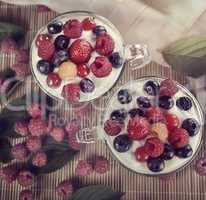 Two Cups Of Yogurt With Berries