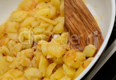 Roasted potatoes in a pan