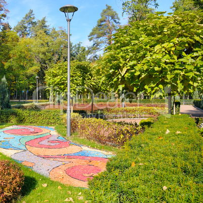 beautiful summer park with street lamp