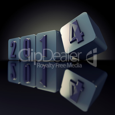 3d render of cubes with 2014 year digits.