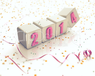 Cubes with 2014 year digits, confetti, ribbon