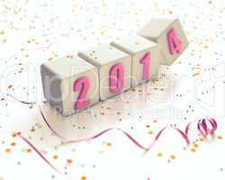 Cubes with 2014 year digits, confetti, ribbon