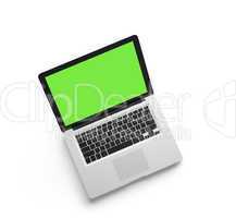 Open laptop isolated on white background.