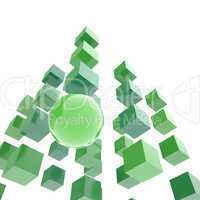 Sphere among cubes isolated on white