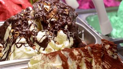 Italian gelato ice cream and chocolate nuts