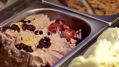 Italian gelato ice cream and raisins