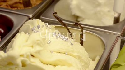 Italian gelato ice cream and vanilla pods