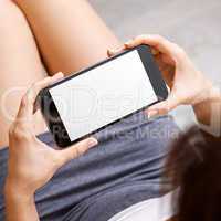 Woman hold black phablet device