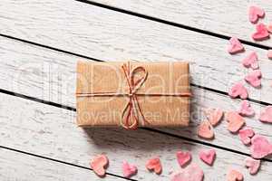 Vintage gift box with heap of small hearts