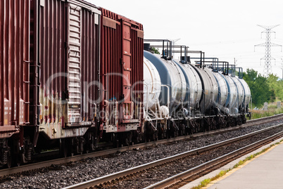 Freight train tanker cars in perspective