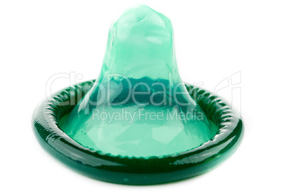 green condom on white background (Isolated)