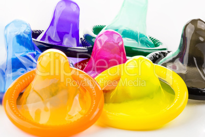 colorful condom on white background