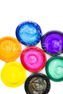 colorful condom on white background