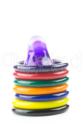 colorful condom on white background