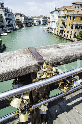 Padlocks of lovers placed on the bridge